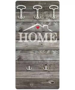 ATTACCAPANNI "HOME" IN LEGNO CON 5 GANCI, 45X90X1 CM
